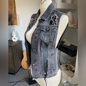 Vintage 70s Leather Denim Salem Patches Biker Vest metal punk agatha blois NYC